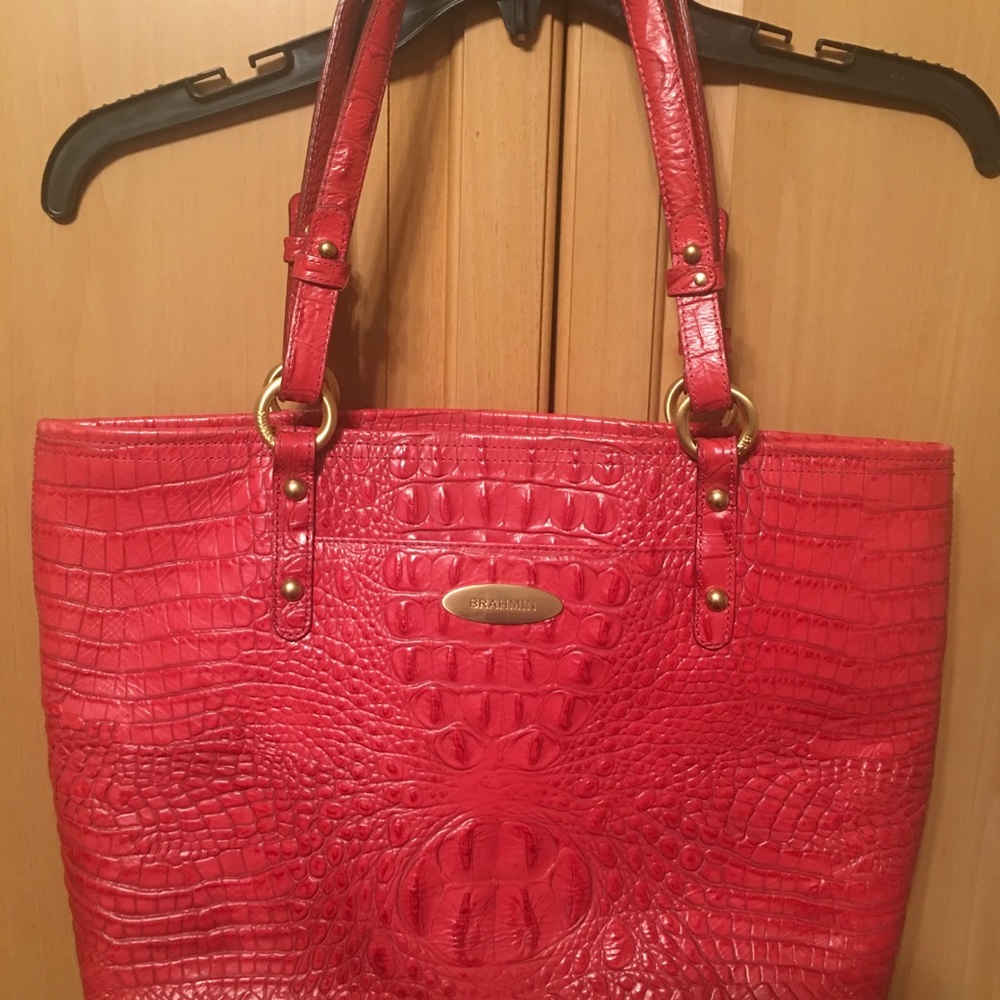 Brahmin Medium Asher Leather Tote in fuschia pink